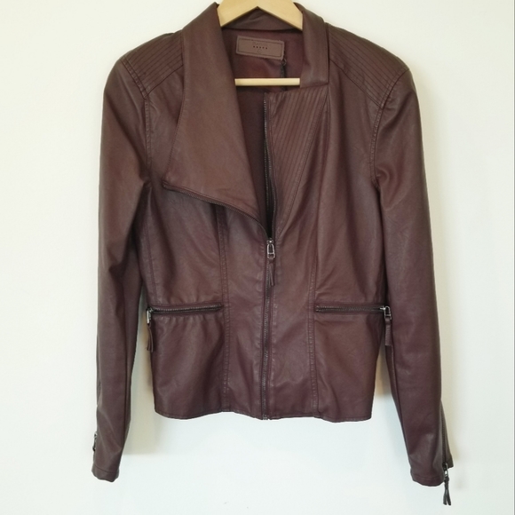 Blank NYC Burgundy Vegan Leather Moto Faux Learher Zip-up Jacket NWT - Picture 2 of 16